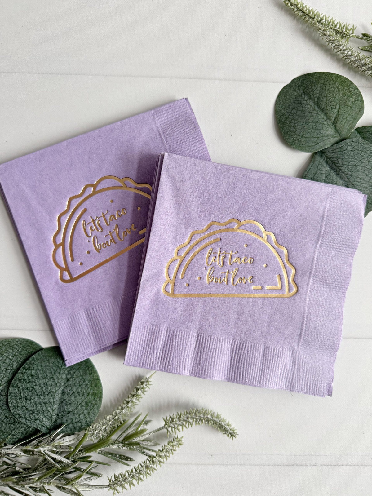 Let's Taco 'Bout Love Napkins - Lavender & Gold Foil | Fiesta Wedding | EnFete Party