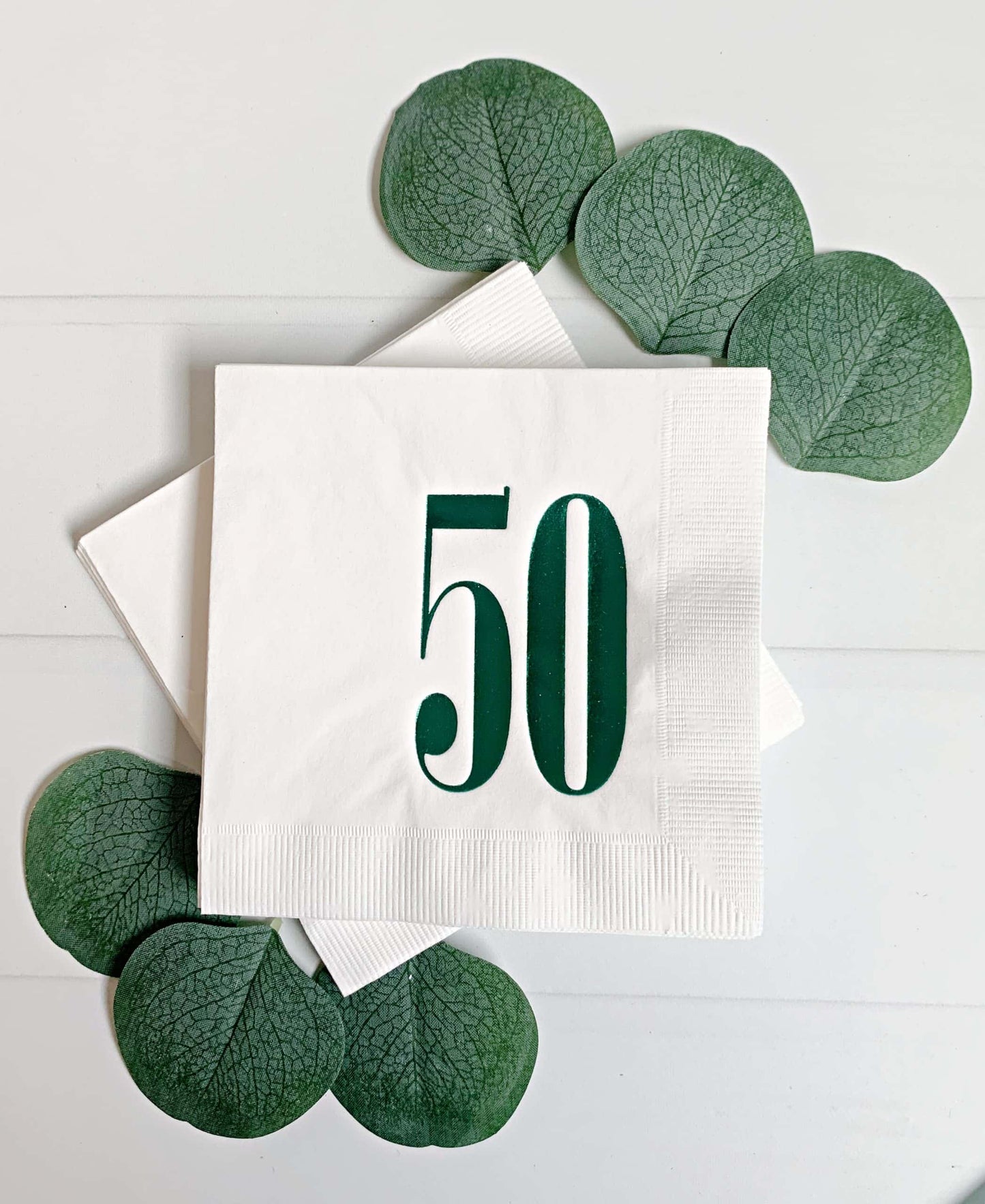 50th Birthday Napkins - White and Green