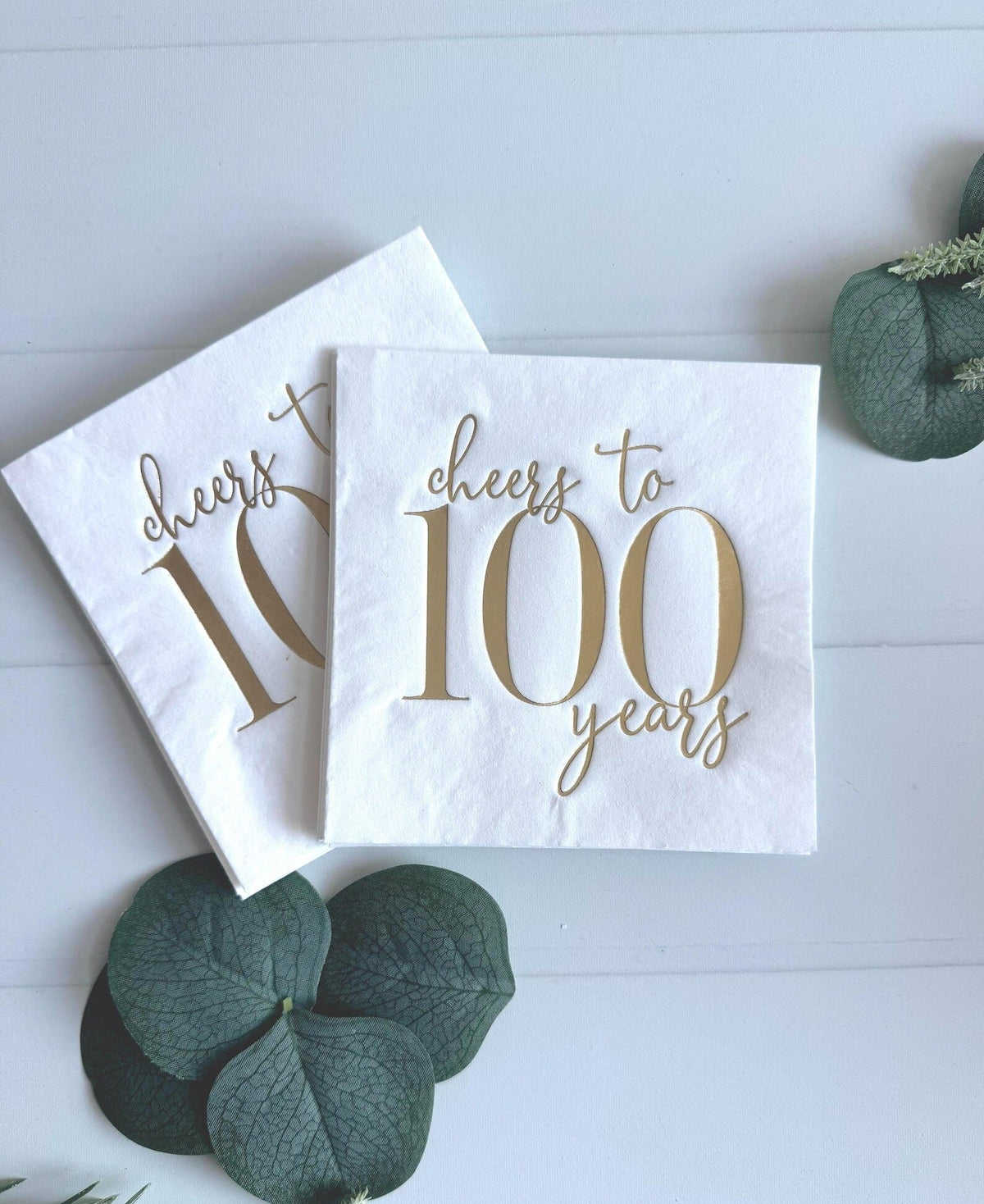 Cheers to 100 Years Cocktail Napkins White & Gold - 100th Birthday Party | EnFete Party