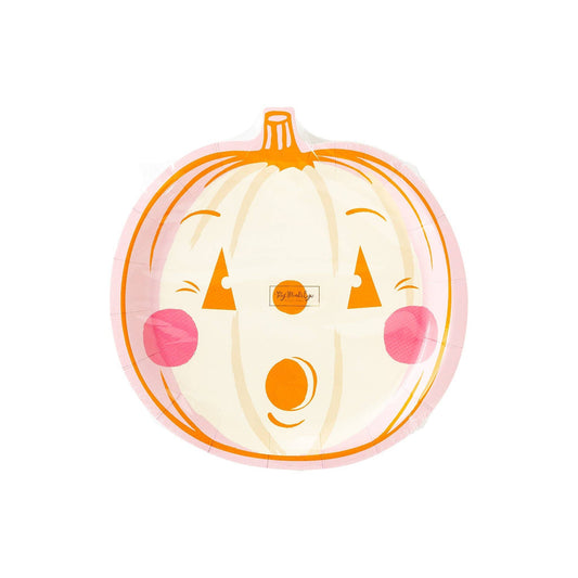 Vintage Pumpkin Face Paper Plates - Hot Pink & Orange | EnFete Party