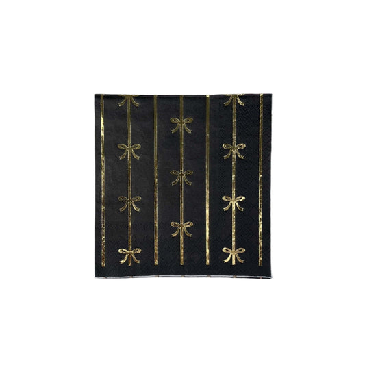 Black with Gold Bow Cocktail Napkins | EnFete Party