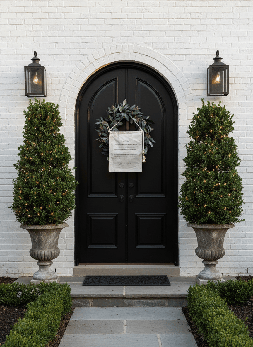 Black French Country Door Entrance with Silent Night Banner