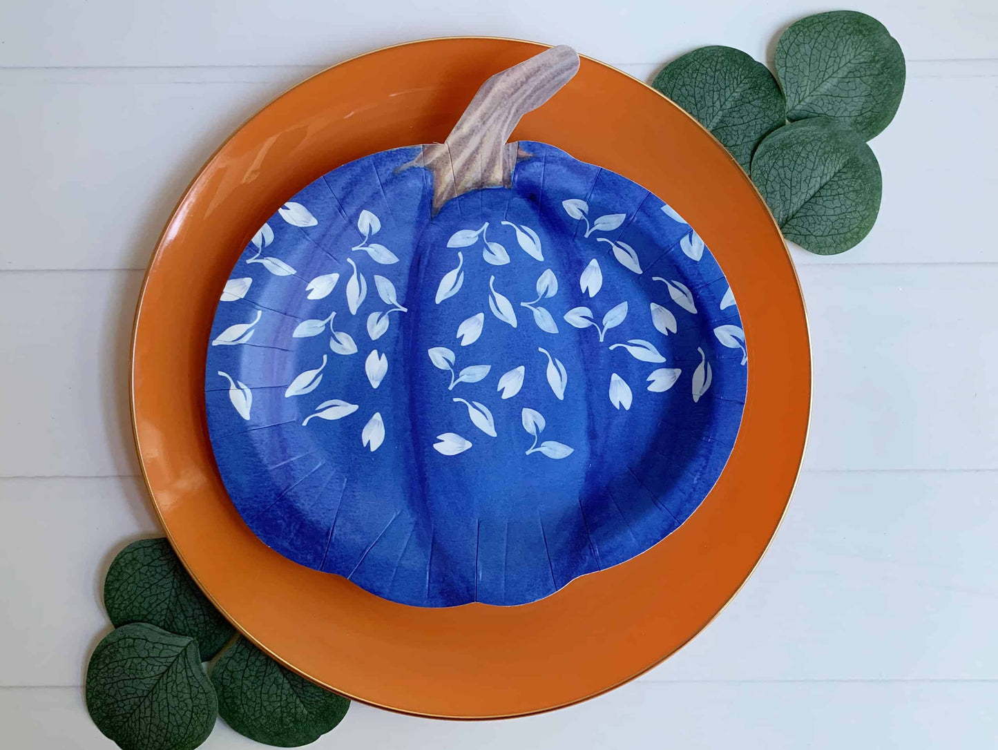 Blue and Amber Pumpkin Salad Plates- Set of 8