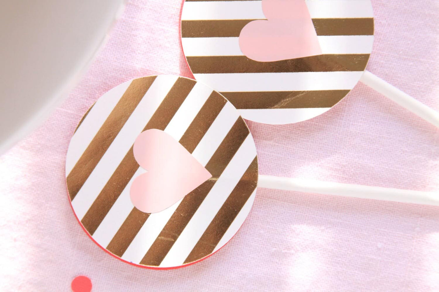 Blush Heart and Gold Cake Toppers