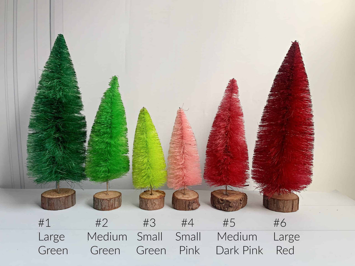 Bottle Brush Trees in Pink Red and Green options