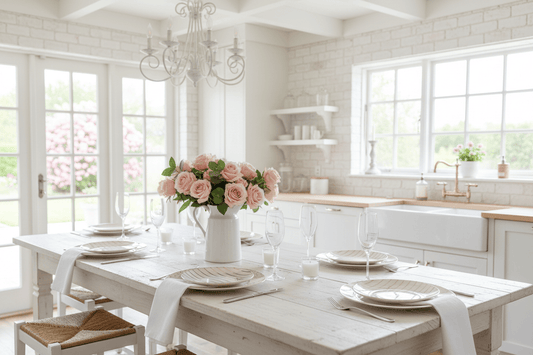 Bridal shower tablescape with bow plates
