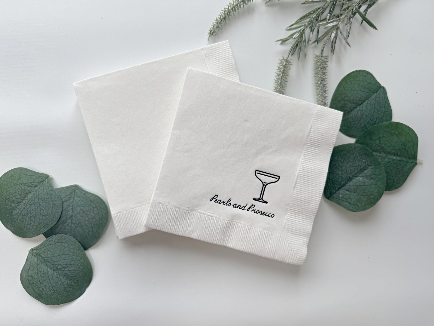 Pearls and Prosecco Bridal Shower Cocktail Napkins - Black and White