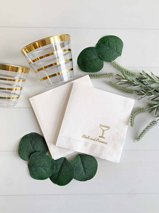 Petals and Prosecco Cocktail Napkins for a Bridal Shower