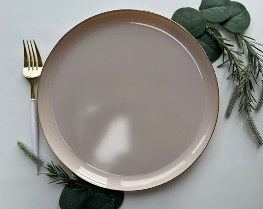 Linen Beige & Gold Square Plates Set 32 Pack - 16 Dinner & 16 Salad Plates for Weddings