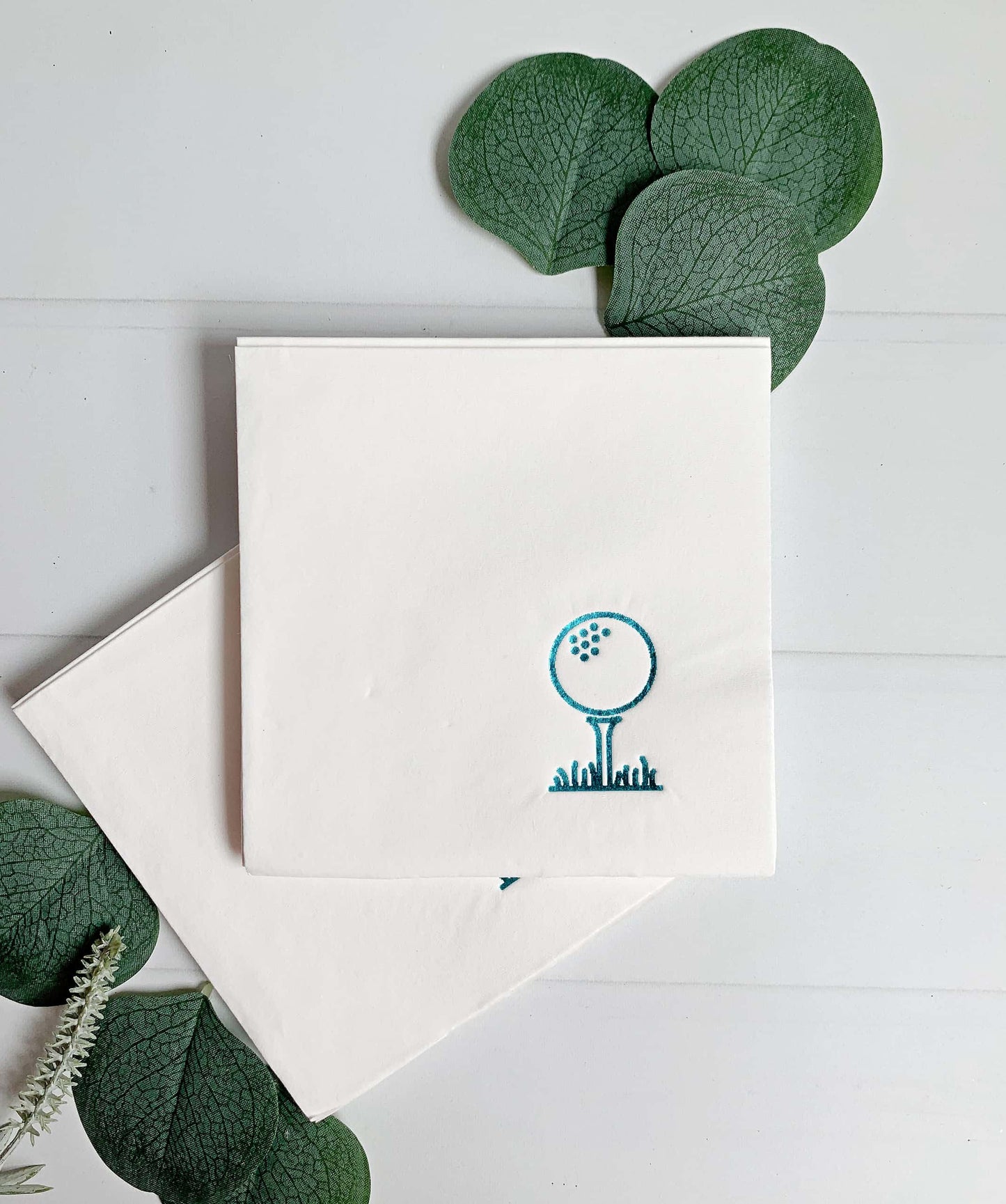Golf Tee Cocktail Napkins - Teal Foil