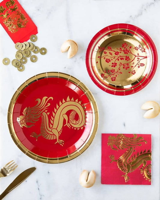 Chinese New Year cherry blossom plates and Gold Dragons