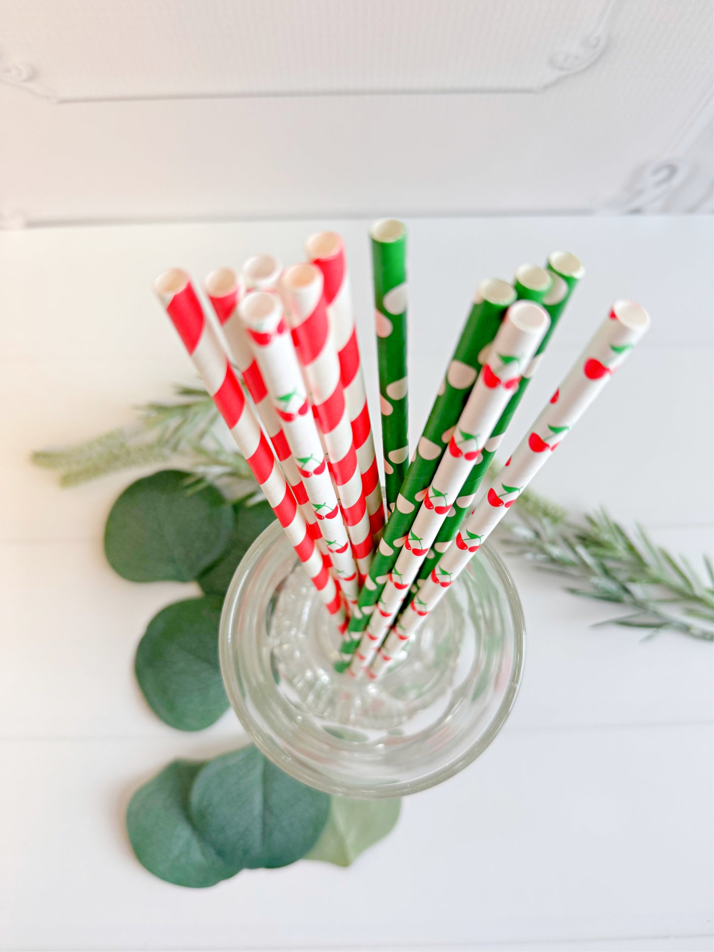 Cherry Paper Straws – Set of 12 | Polka Dot & Red Stripe Mix