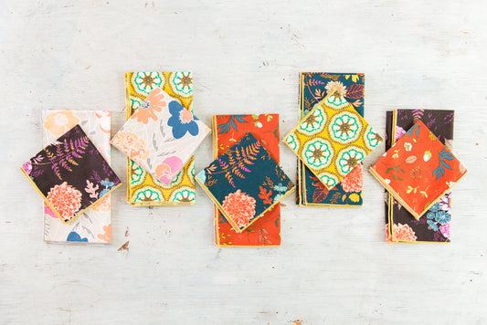 Winter Blue Floral Cloth Napkins Set of 4 - Reusable 100% Cotton Napkins Easy Care