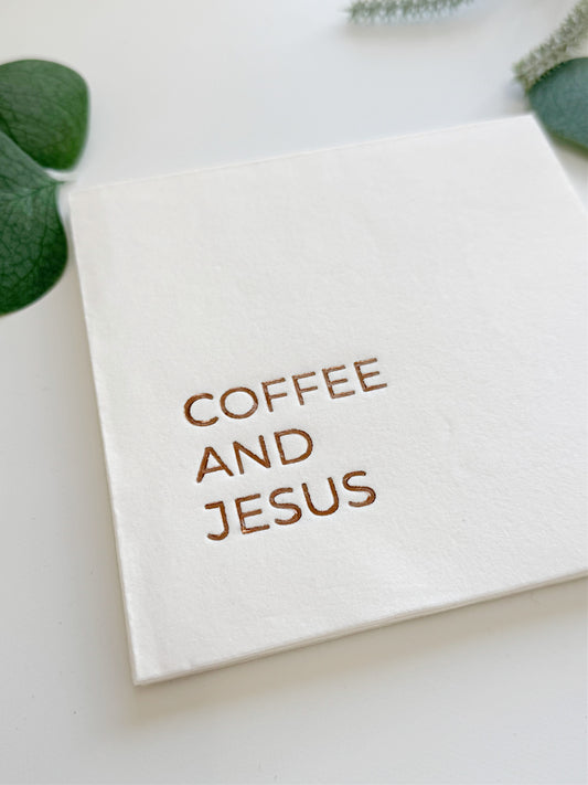Coffee and Jesus Cocktail Napkins - Bronze & White Foil | Faith & Coffee | EnFete Party