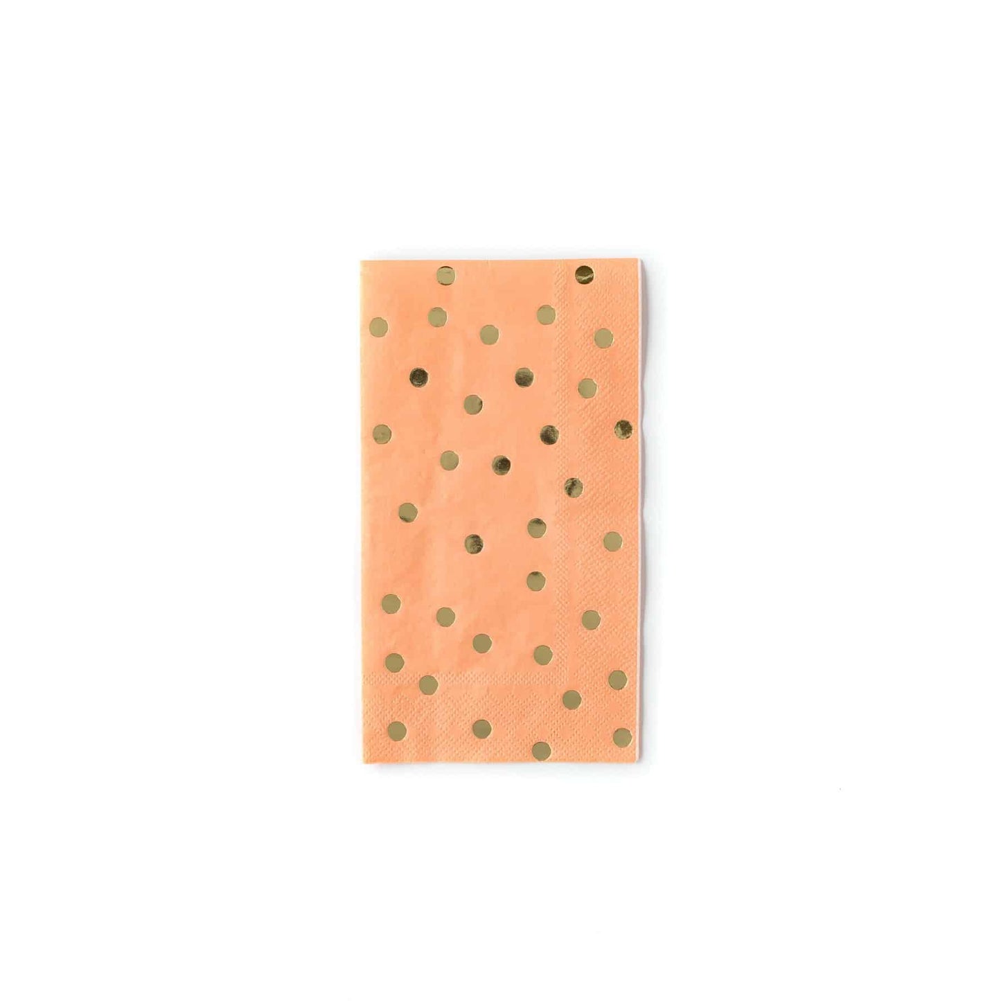 Coral dinner napkins with gold polka dots