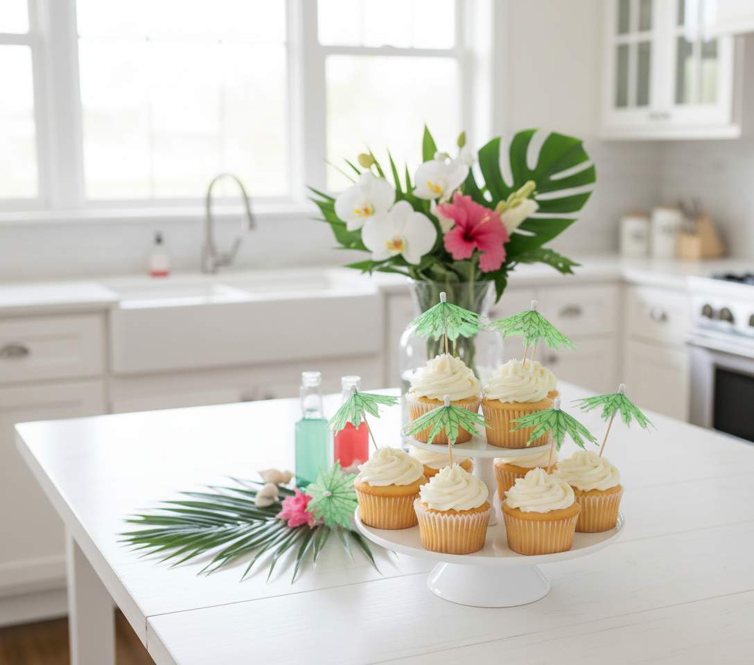 Cupcakes with umbrella picks