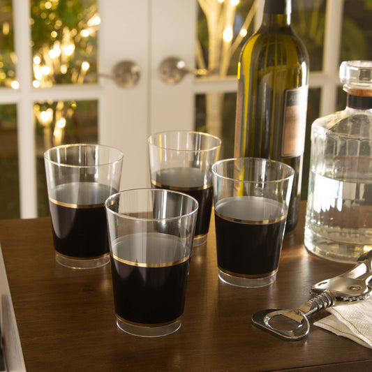 Black Gold Plastic Cups 12 oz - Wedding Rehearsal Dinner New Year's Eve Party Cups Set of 10