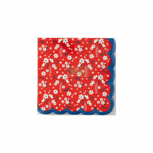 Red Floral Scalloped Cocktail Napkins – Vintage Summer Party Napkins | EnFete Party
