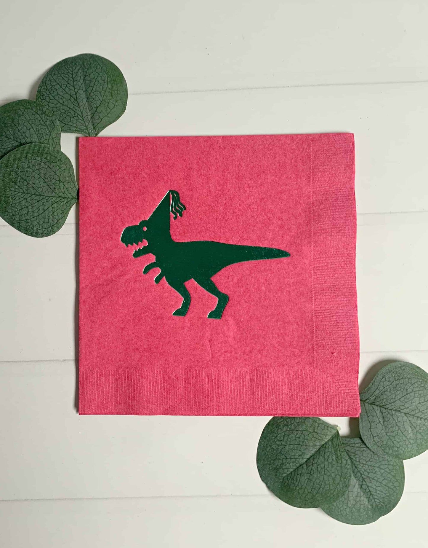Dinosaur Luncheon Napkins - Hot Pink and Green
