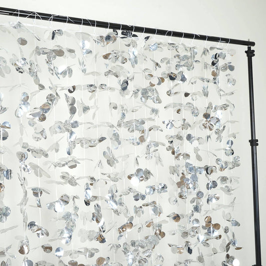 Silver Floral Backdrop Curtain - Photo Booth Background for Weddings & Parties (6ft x 5.75ft)