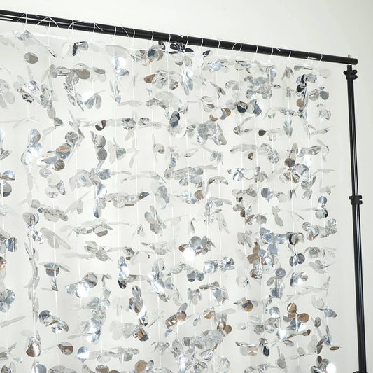 Silver Floral Backdrop Curtain - Photo Booth Background for Weddings & Parties (6ft x 5.75ft) | EnFete Party