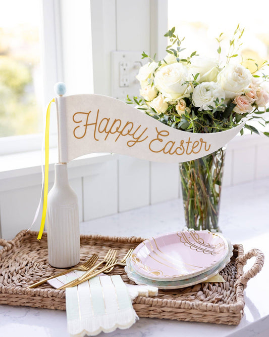 Pastel Gold Easter Egg Plates - Luxury Party Supplies Shaped 9ct | EnFete Party