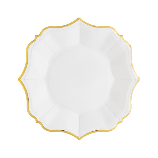 White Cake Plates with Gold Edge - Paper Party Supplies | EnFete Party