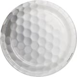 White paper plates with a visually textured surface resembling a golf ball
