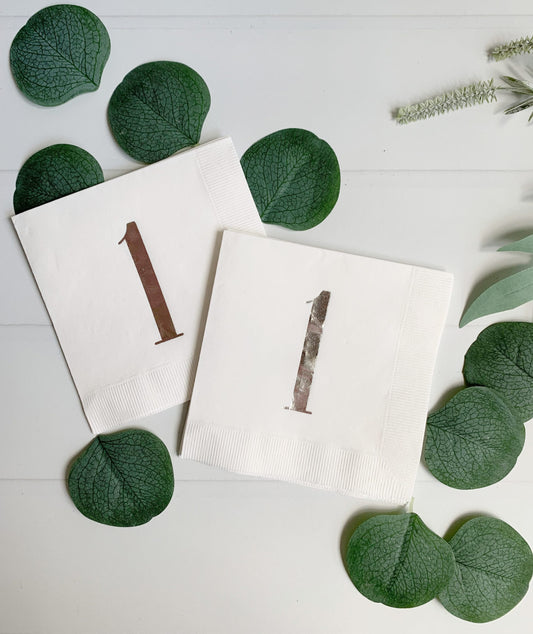 Silver Foil One First Birthday Napkins - Winter Wonderland & Silver Party Decor | EnFete Party
