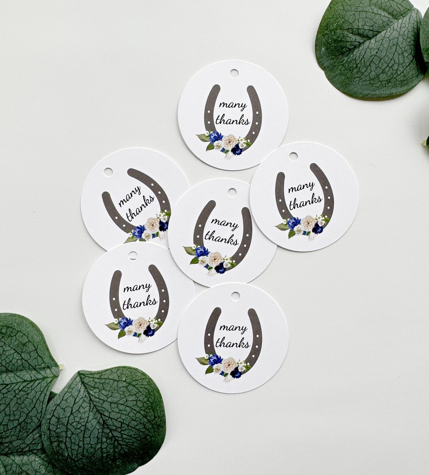 Derby Bridal Shower Favor Tags - Navy & Cream Roses Many Thanks | Set of 10 | EnFete Party