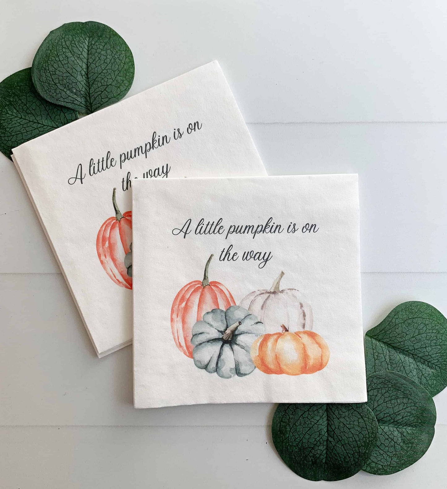 A Little Pumpkin Is On The Way Cocktail Napkins - Blue & Orange