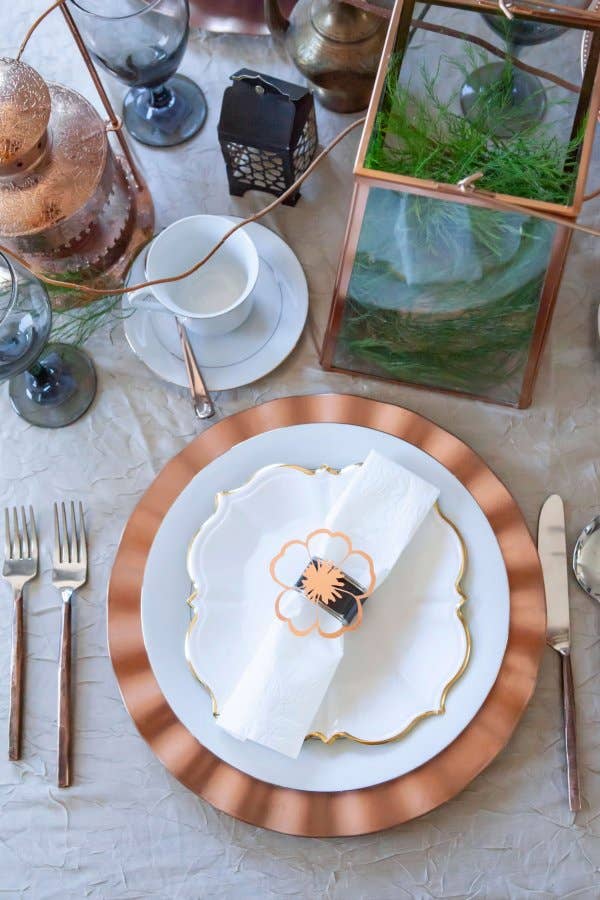 White Luncheon Plates with Gold Edge | EnFete Party