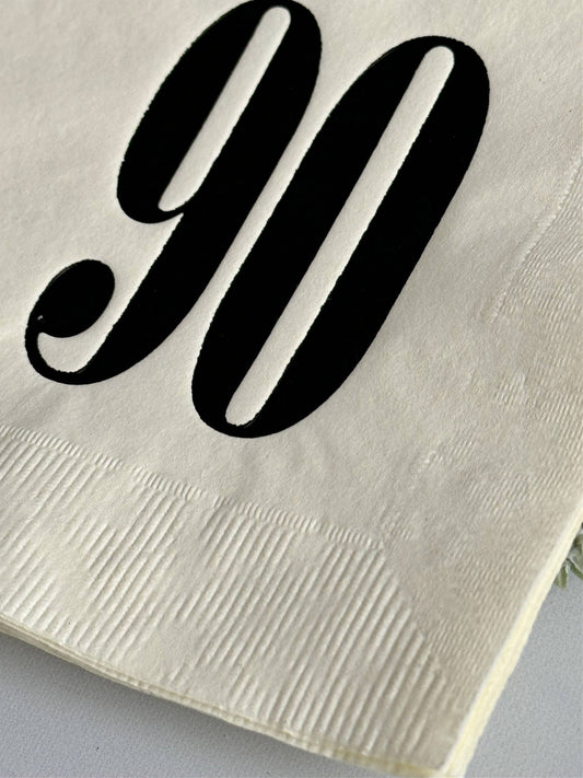 90 Cream & Black Birthday Cocktail Napkins | EnFete Party