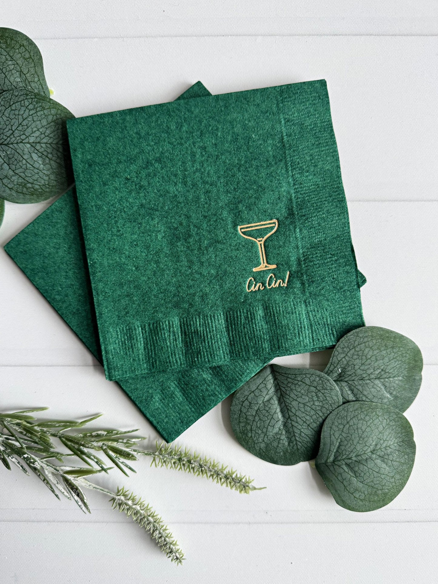 Cin Cin Cocktail Napkins - Forest Green Gold Foil Toast Champagne New Year's Eve Anniversary