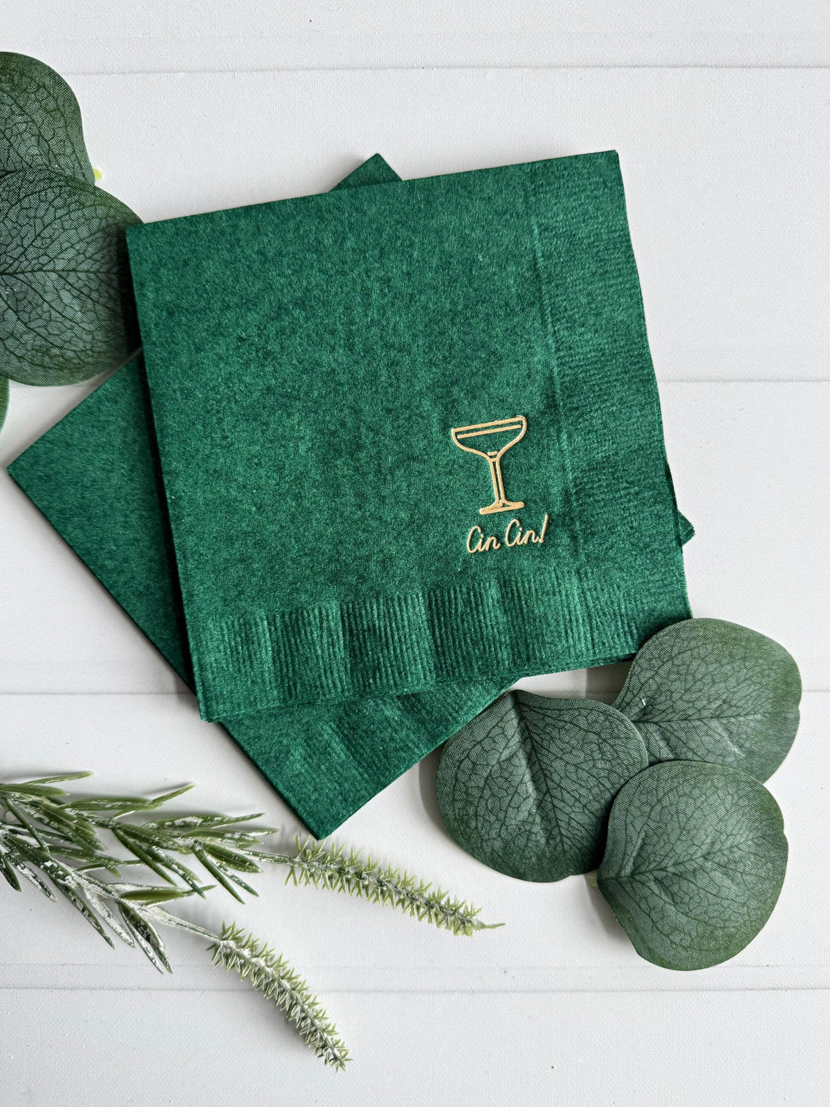 Cin Cin Cocktail Napkins - Forest Green Gold Foil Toast Champagne New Year's Eve Anniversary | EnFete Party