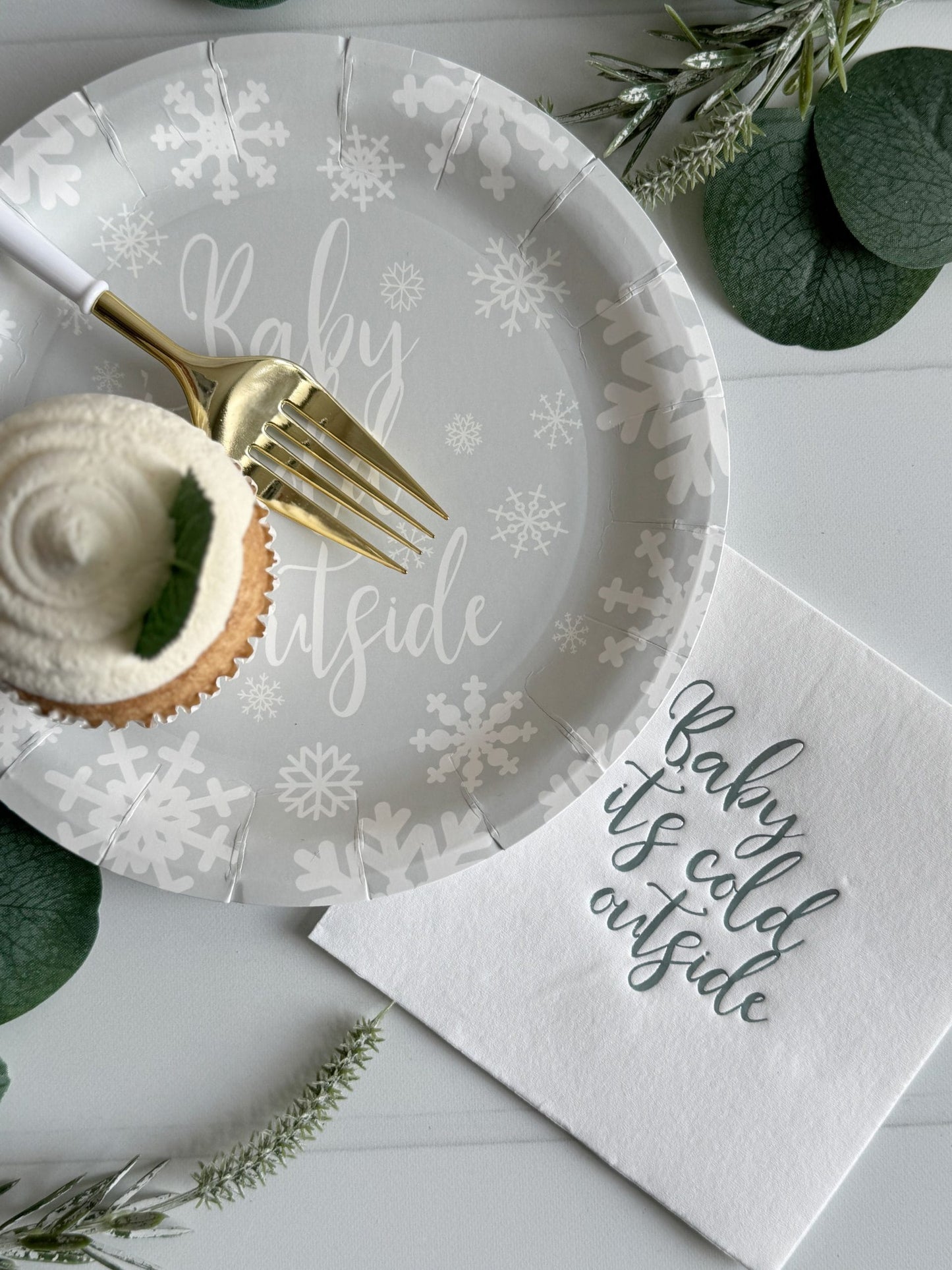 Baby It's Cold Outside Cocktail Napkins - Ice Blue Winter Party Decor | EnFete Party