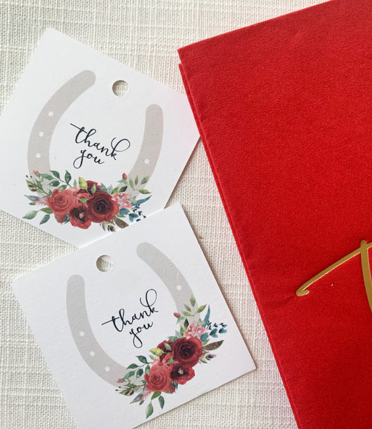 Kentucky Derby Thank You Tags Red Roses - Derby Party Favor Tags | EnFete Party