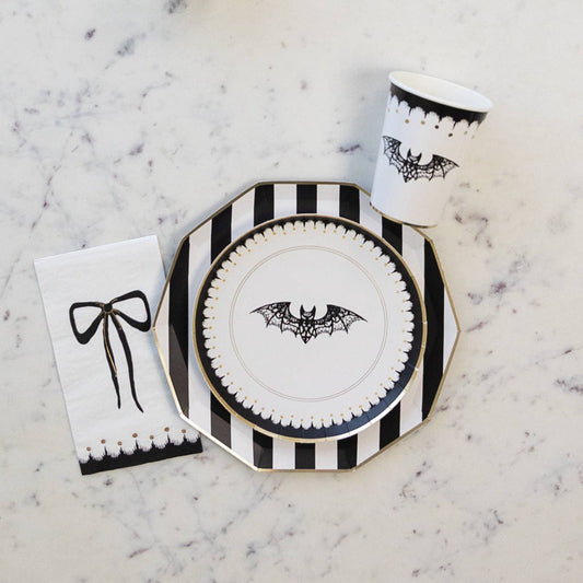 Elegant Halloween Lacy Bat Dessert Plates | EnFete Party