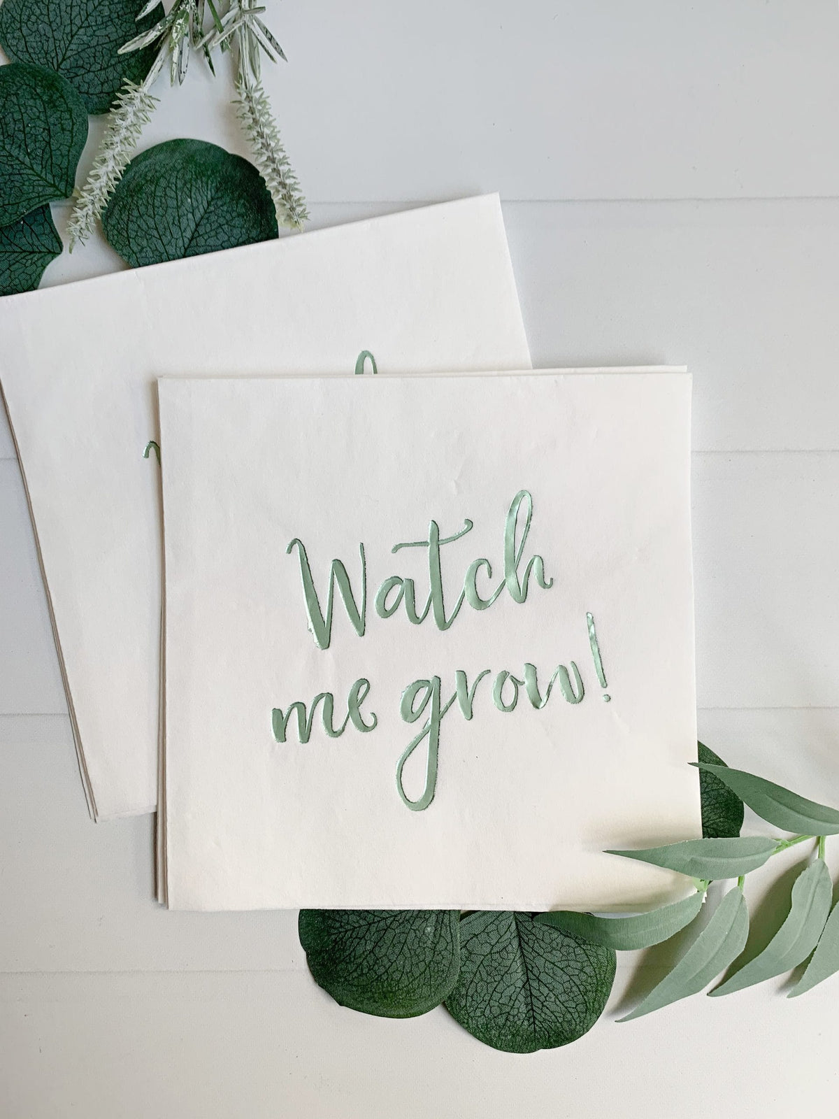 Watch Me Grow Luncheon Napkins Sage Green - Greenery Baby Shower Decor | EnFete Party