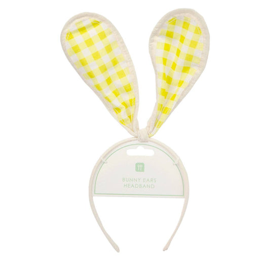 Yellow Gingham Bunny Ears Headband - Easter Party Some Bunny is One Birthday Bunny Costume | EnFete Party