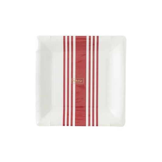 Red Ticking Stripe Paper Plates - Christmas, Valentine's, Patriotic & Summer Party Tableware | EnFete Party