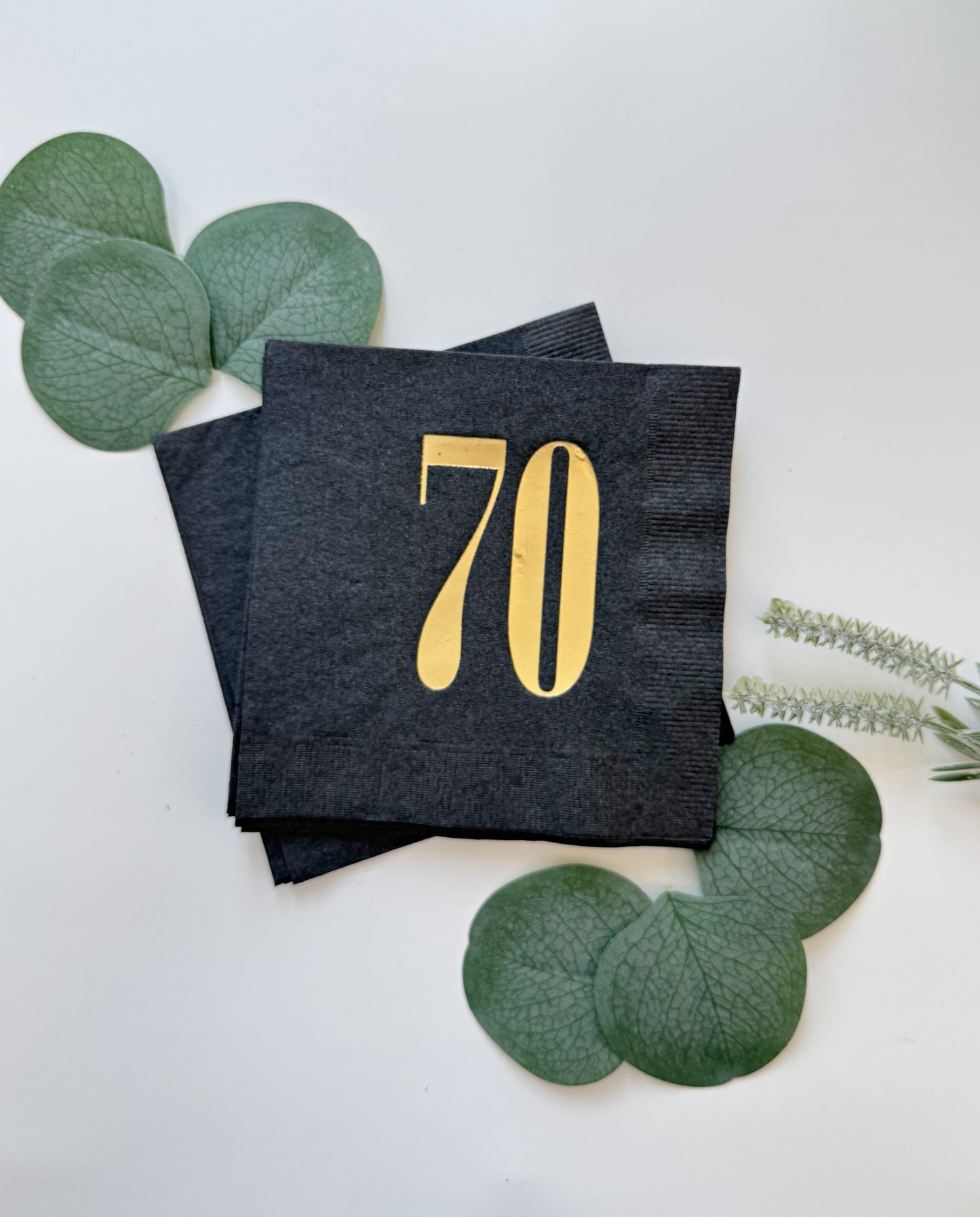 70th Birthday Cocktail Napkins Black & Gold - Milestone Party Decor