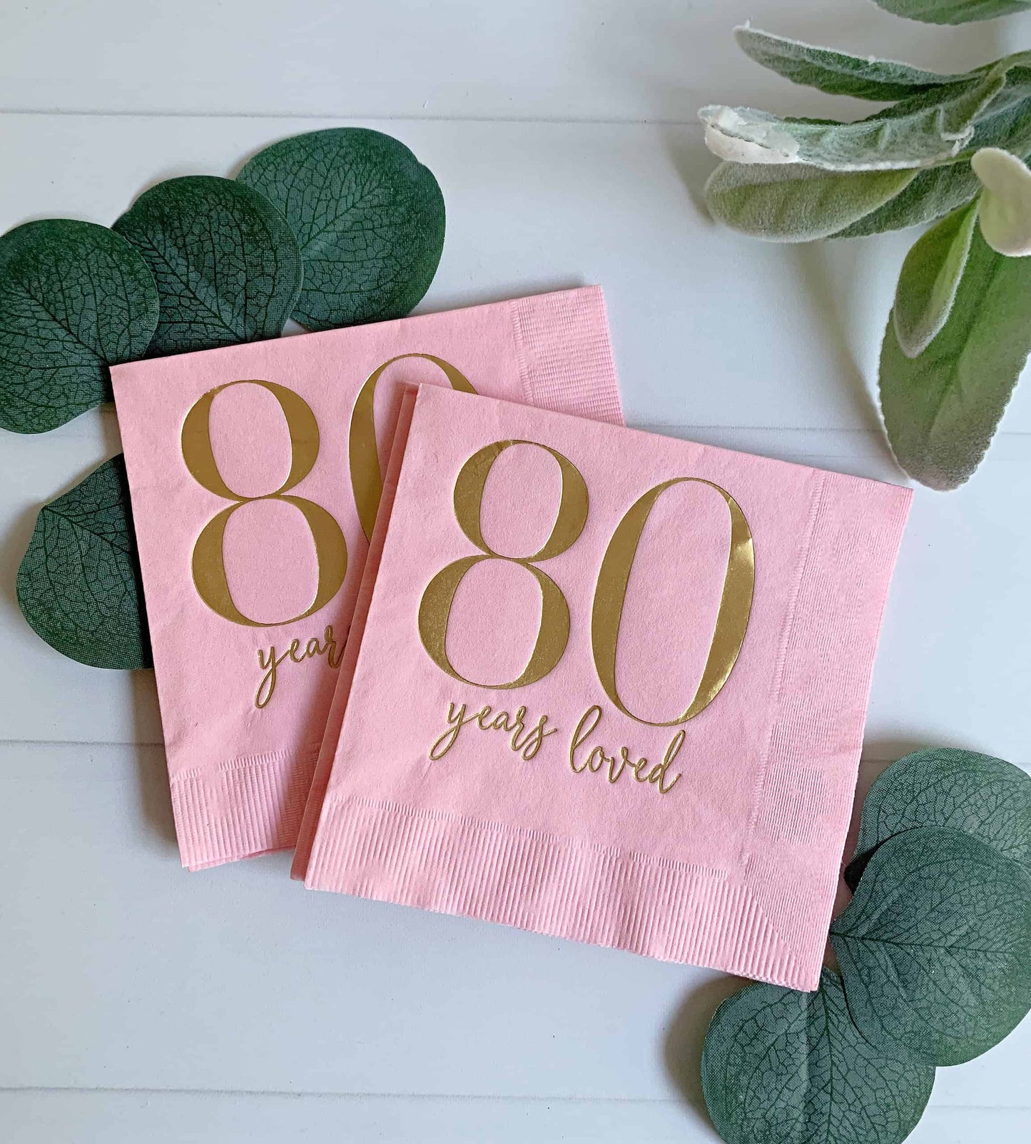 80 Years Loved Cocktail Napkins - Pink