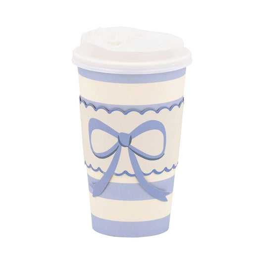 Blue Bow and Scallop Ribbon Paper Coffee Cups, Lids and Tops | EnFete Party