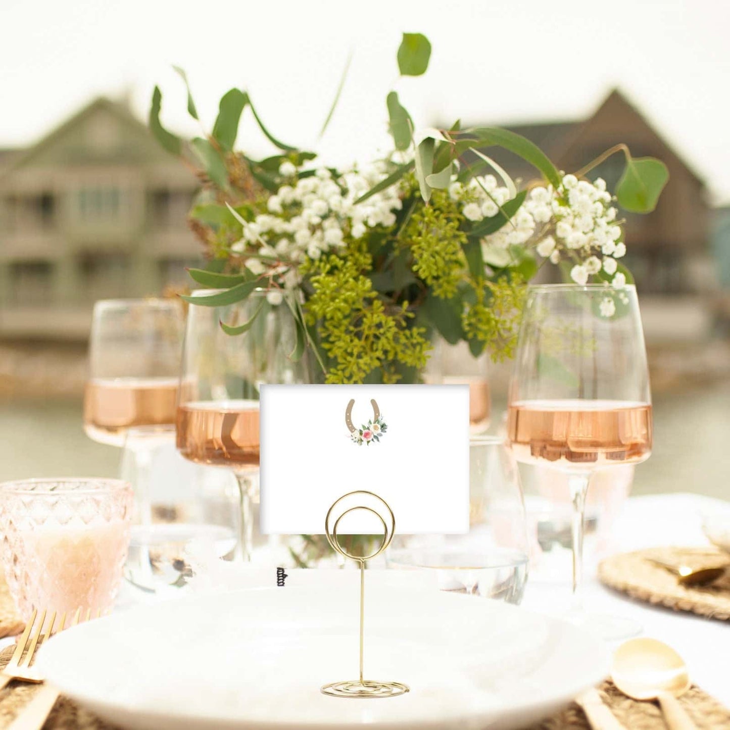 Derby Flat Place Cards Ivory and Blush Horseshoe