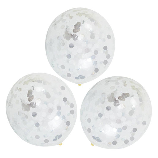 Silver Confetti Balloons 18 Inch - Clear Latex Set of 3 | EnFete Party
