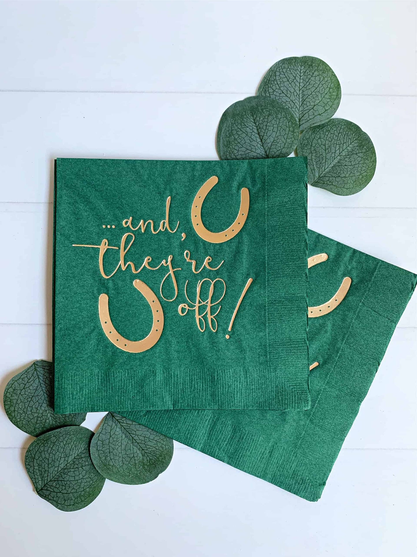 Set the scene with our 'And They're Off' Luncheon on Forest Green napkins. Perfect for Derby-themed events, it adds a dash of elegance to your party ambiance. Download now and elevate your celebration with a touch of Kentucky Derby flair