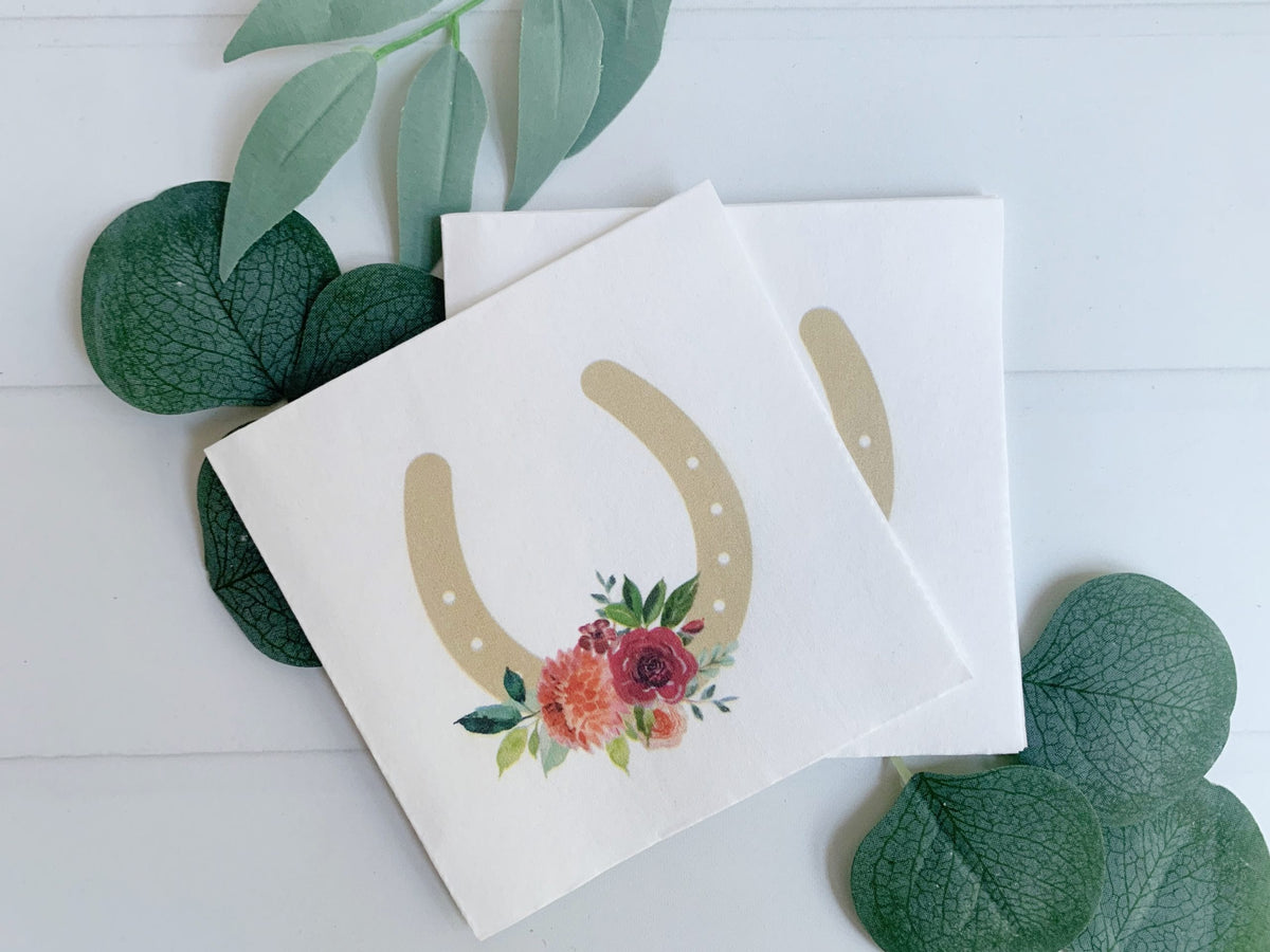 Kentucky Derby Cocktail Napkins Gold & Paprika - Set of 16 | EnFete Party