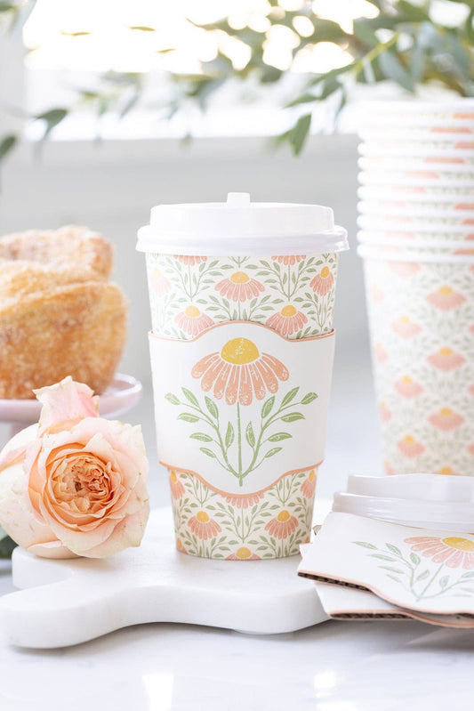 Spring Daisy To Go Coffee Cups, Sleeves and Lids | EnFete Party