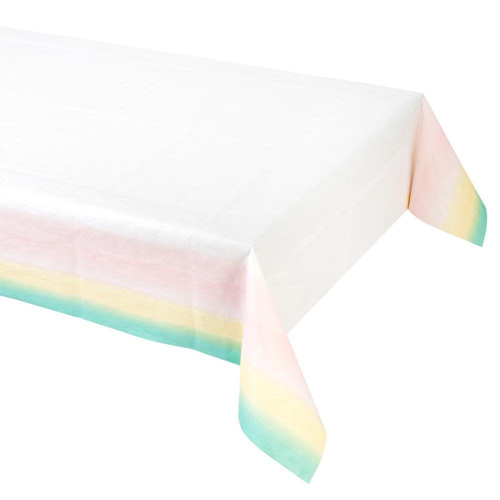 Fiesta or Rainbow Party Ombre Table Cover Pink Yellow Green Paper Tablecloth